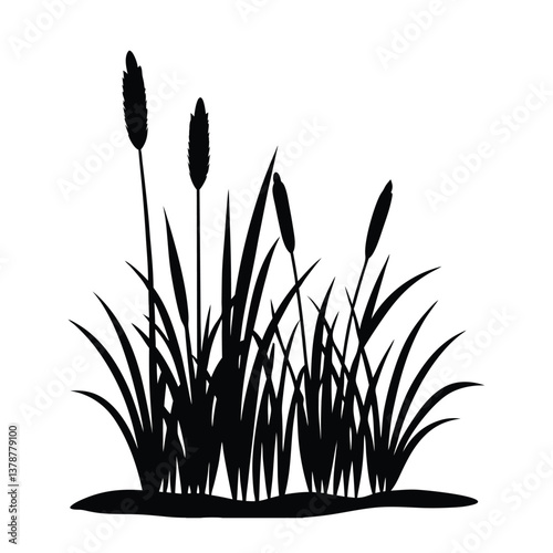 Reed or bulrush silhouette vector art illustration