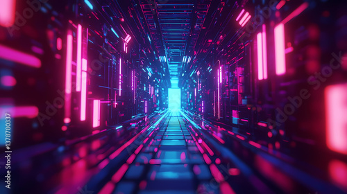 Wallpaper Mural A futuristic tunnel illuminated with vibrant pink and blue lights, creating an immersive digital atmosphere. Torontodigital.ca
