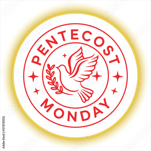 Pentecost Monday Vintage Emblem Design,Black and White Pentecost Dove Badge,Religious Pentecost Monday Symbol Vector,Dove with Olive Branch Pentecost Logo,Classic Pentecost Monday Stamp Design