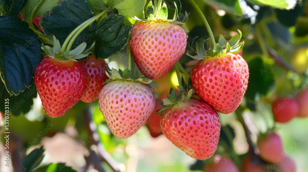 Close up of pink berries on an arbutus marina strawberry shrub in Southern California Close up of pink berries on an arbutus marina strawberry shrub in Southern California