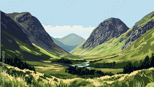 Glen Coe Scottish Highlands Scotland in Vibrant Digital Art.eps