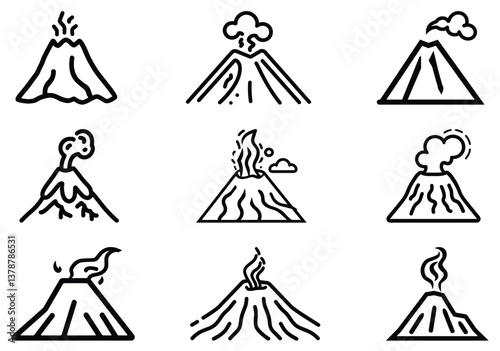 Active Volcano Eruption black Icon Vector isolated illustration design