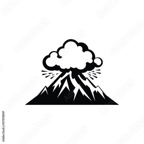 Active Volcano Eruption black Icon Vector isolated illustration design