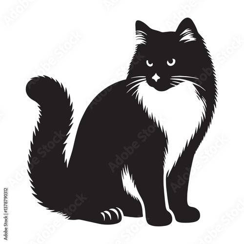 Graceful Snowshoe silhouette, highlighting its elegant stance and friendly personality - Snowshoe illustration - Snowshoe vector - cat silhouette

