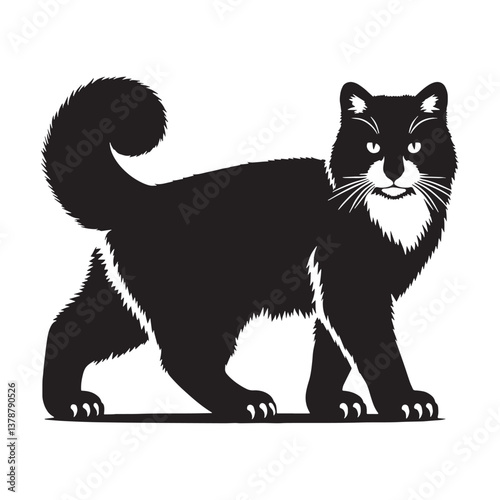 Curious Snowshoe silhouette, capturing the breed’s inquisitive and playful spirit - Snowshoe illustration - Snowshoe vector - cat silhouette

