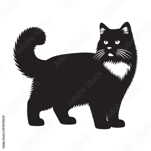 Sociable Snowshoe silhouette, reflecting the breed’s interactive and outgoing personality - Snowshoe illustration - Snowshoe vector - cat silhouette

