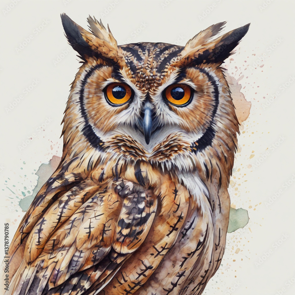 Obraz premium Watercolor Abstract Hand drawn owl outline il 
