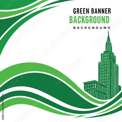 Green city skyline with eco-friendly buildings and nature.