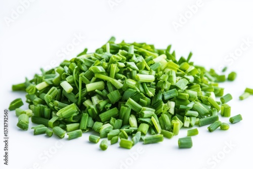 A pile of freshly chopped chives with a vibrant green color, isolated on a transparent background.