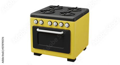 Gas stove 3d render concept of kitchen equipment for cooking food vector illustration