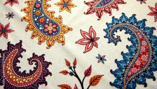 Soft muted paisley print on linen-like surface, fabric, organic, background