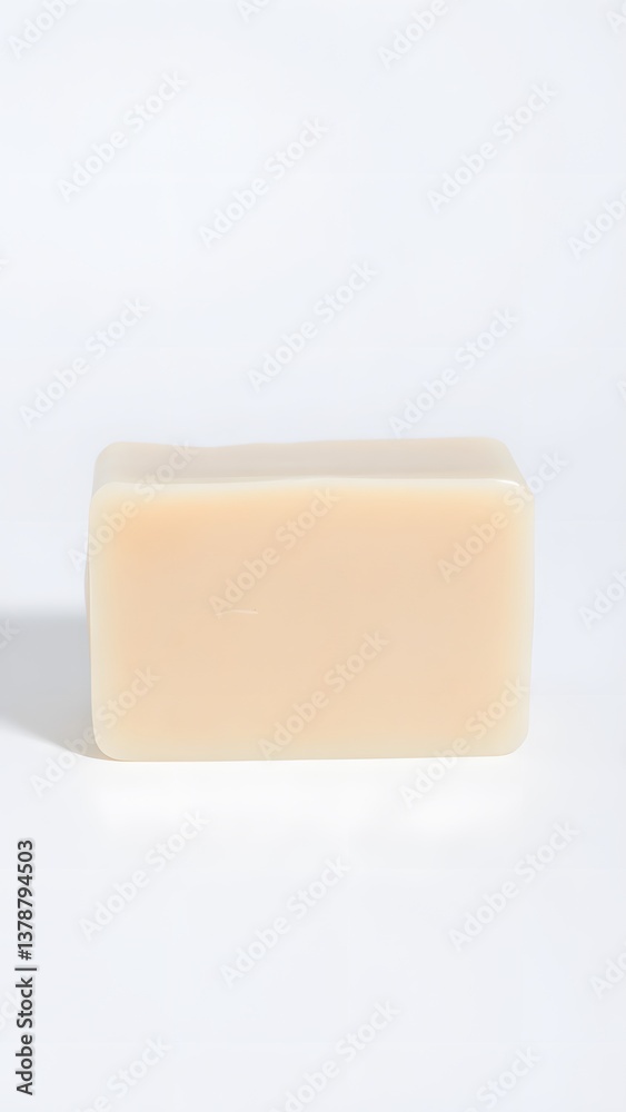 Essential Bar: A minimalistic presentation of a single, unscented soap bar, radiating a feeling of cleanliness and purity, perfect for wellness and cosmetic themes.