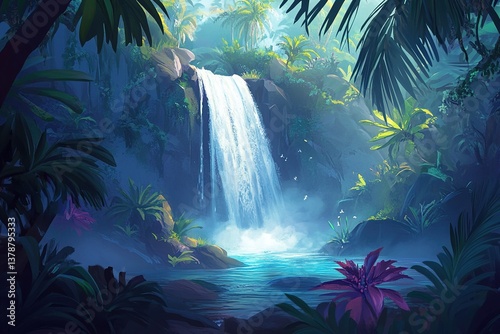 waterfall in a tropical jungle