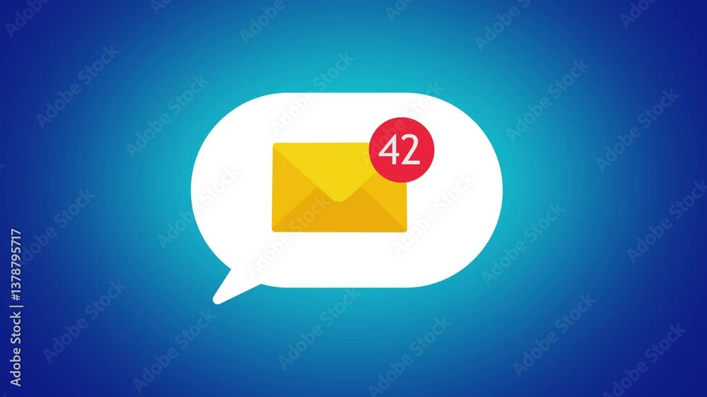A speech bubble pop-up with an email message icon and a notification counter represents new messages and unread emails. Real-time email alerts.