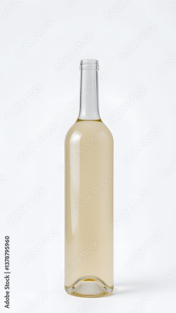 Elegant Simplicity: A clear bottle of white wine stands out on the clean. The photograph captures the clarity of the wine and the minimalist aesthetic of the bottle Elegant Simplicity: A clear bottle of white wine stands out on the clean. The photograph captures the clarity of the wine and the minimalist aesthetic of the bottle