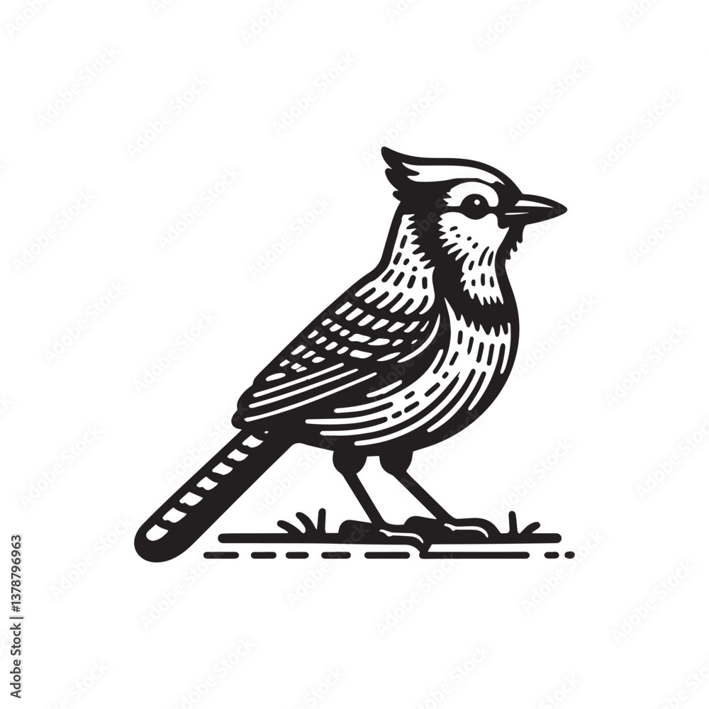 Obraz premium Simple Blue Jay Side View Vector Icon – Vintage Logo & Retro Illustration