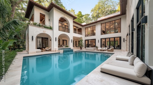 Wallpaper Mural Modern luxury pool house with courtyard Torontodigital.ca