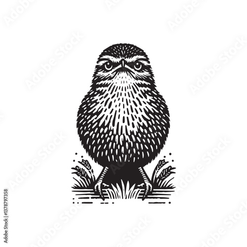 Cactus Wren Front View Vector Icon – Vintage Logo & Retro Illustration
