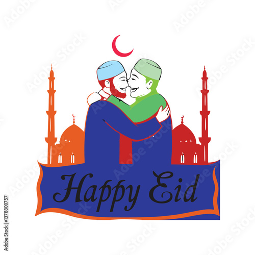 two Muslim men in traditional attire embracing each other warmly