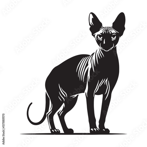 Unique Sphynx silhouette, capturing the breed's distinctive hairless charm - Sphynx illustration - Sphynx vector - cat silhouette

