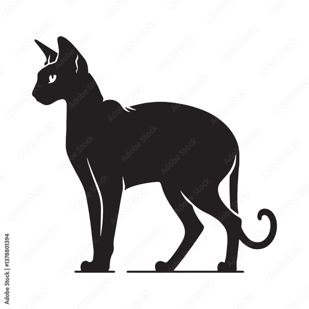 Fototapeta premium Playful Sphynx silhouette, highlighting the breed's energetic and curious nature - Sphynx illustration - Sphynx vector - cat silhouette