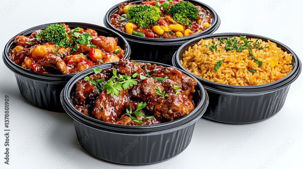 Fototapeta premium A nourishing meal of chicken and rice served in a beautiful dish for a wholesome dining experience