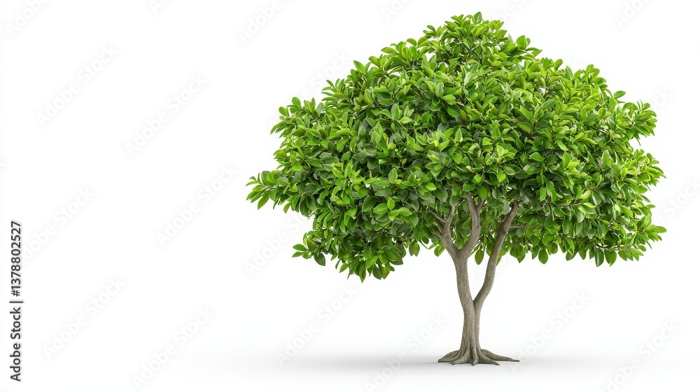 Lush green tree with abundant leaves isolated on white background signifying growth and vitality in nature Lush green tree with abundant leaves isolated on white background signifying growth and vitality in nature