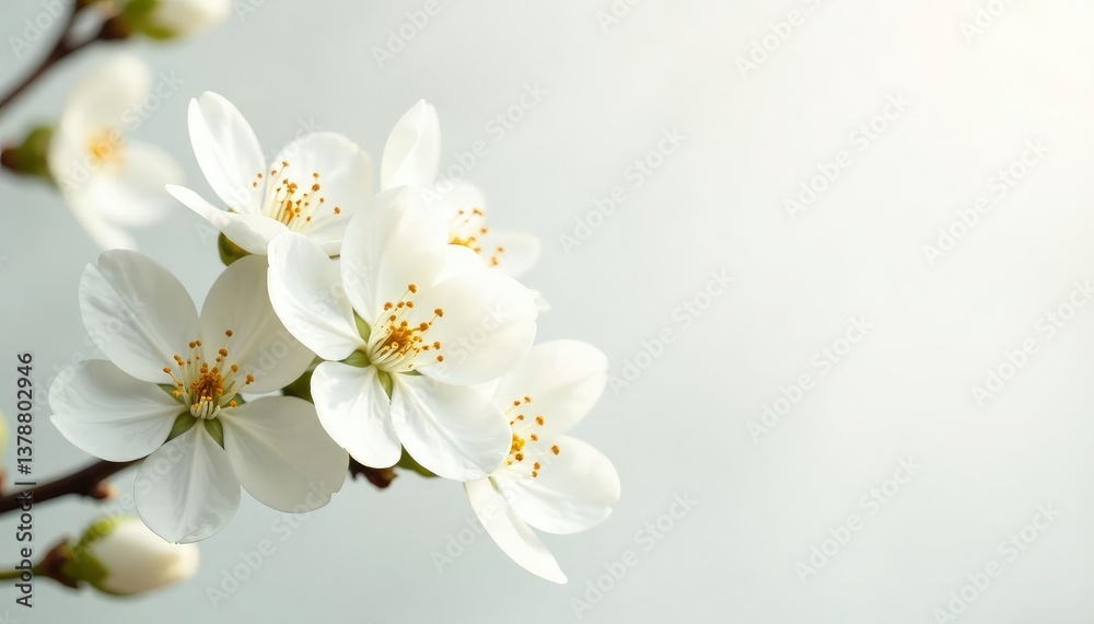 Obraz premium Delicate white blossoms against pure white, soft light , peaceful, blossom