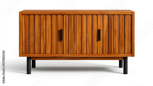 Elegant wooden cabinet with black legs perfect for kitchen hutch combining modern style and practical functionality