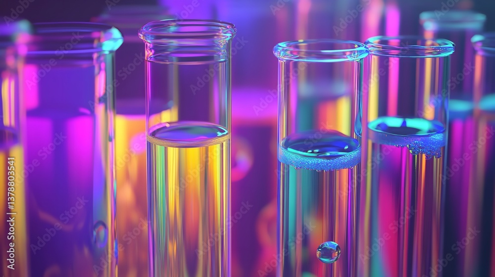 Vibrant test tubes filled with colorful liquids under neon light showcasing scientific Vibrant test tubes filled with colorful liquids under neon light showcasing scientific