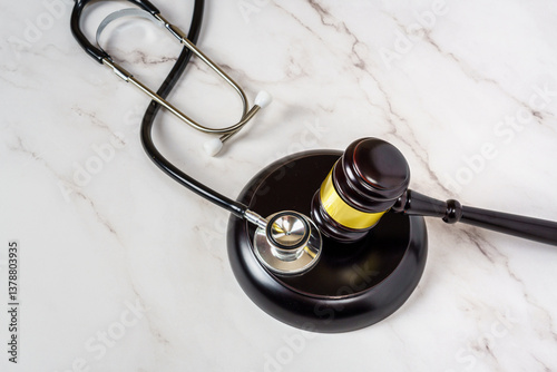 Judge Gavel and stethoscope. Medical law, medical negligence ruling.