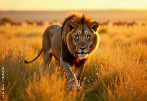 Wallpaper Mural majestic lion prowling through tall grass wilderness serenity depth nature wild animal focused, wildlife, safari, pride, predator, mane, roar, florafauna Torontodigital.ca
