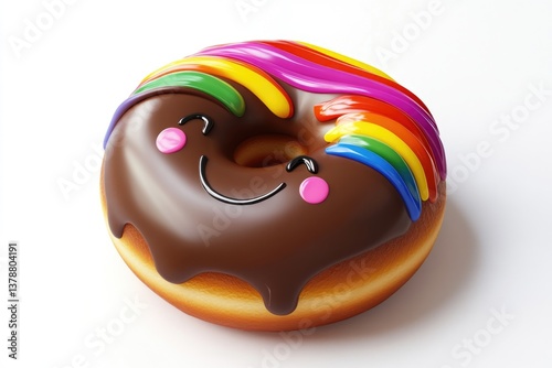 Wallpaper Mural A cheerful chocolate donut with a rainbow glaze and cute face. Torontodigital.ca