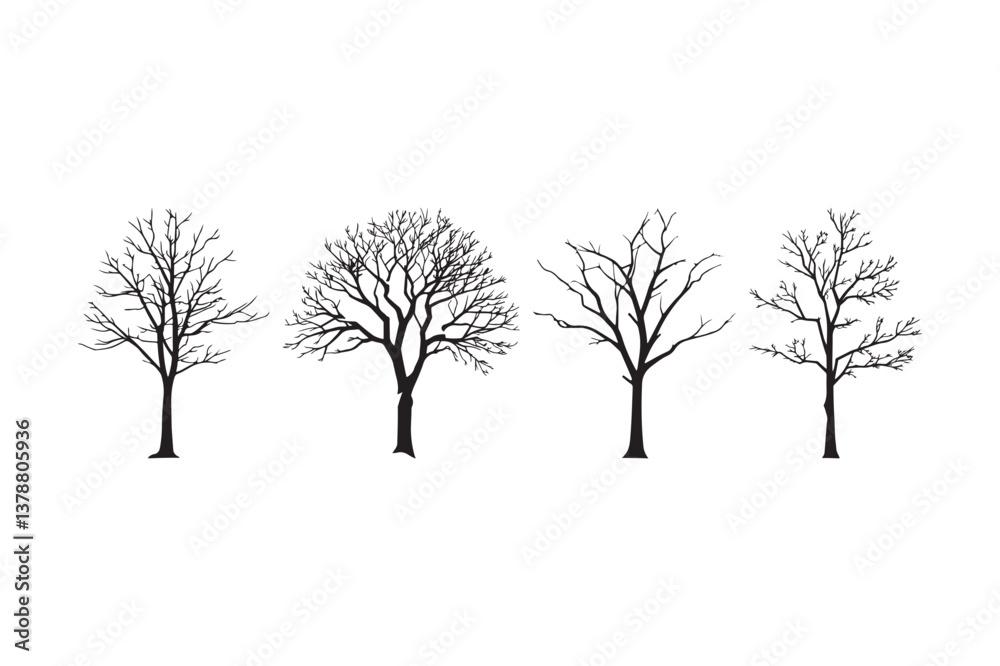 Obraz premium Leafless Tree Silhouette Vector Bare Branches Nature Clipart 