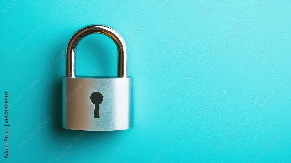 Padlock on blue wall, symbolizing security, privacy, and data protection in digital world Padlock on blue wall, symbolizing security, privacy, and data protection in digital world