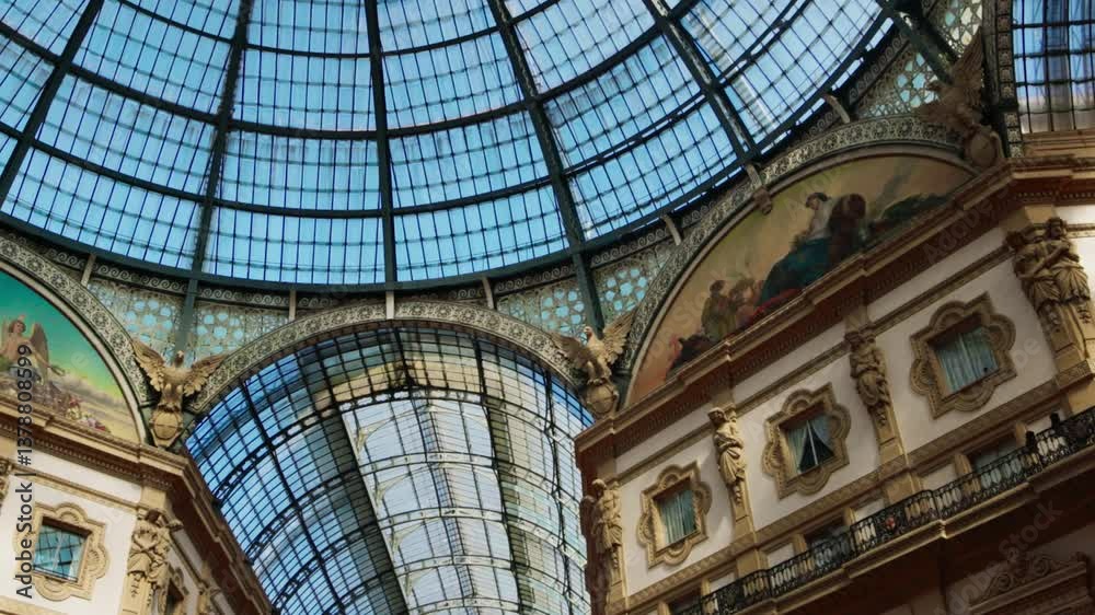 Tourist landmark in Milan, Italy, Gallery of Victor Emanuele. Luxury shops for shopping. Tourism and Fashion. Italy Milan Tourist landmark in Milan, Italy, Gallery of Victor Emanuele. Luxury shops for shopping. Tourism and Fashion. Italy Milan
