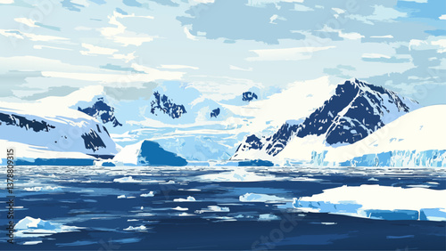 Antarctica Icebergs in Vector Art
