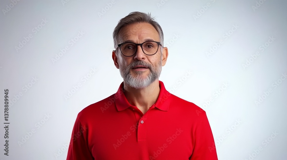 Stylish man in red shirt and glasses, a modern portrait Stylish man in red shirt and glasses, a modern portrait