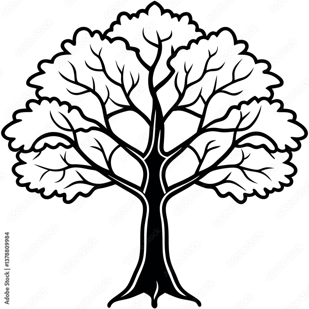 Fototapeta premium Majestic Oak Tree Line Art – Detailed Branches Illustration