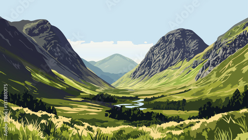 Glen Coe Scottish Highlands Scotland in Vibrant Digital Art