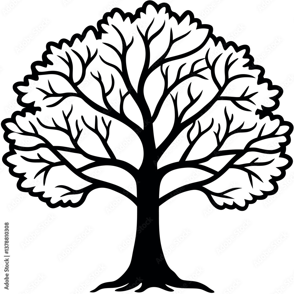 Fototapeta premium Minimalist Oak Tree Outline – Simple Branch Drawing