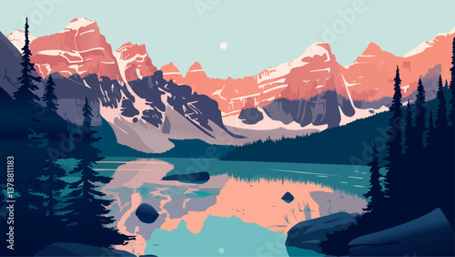 Moraine Lake Canada in Digital Illustration