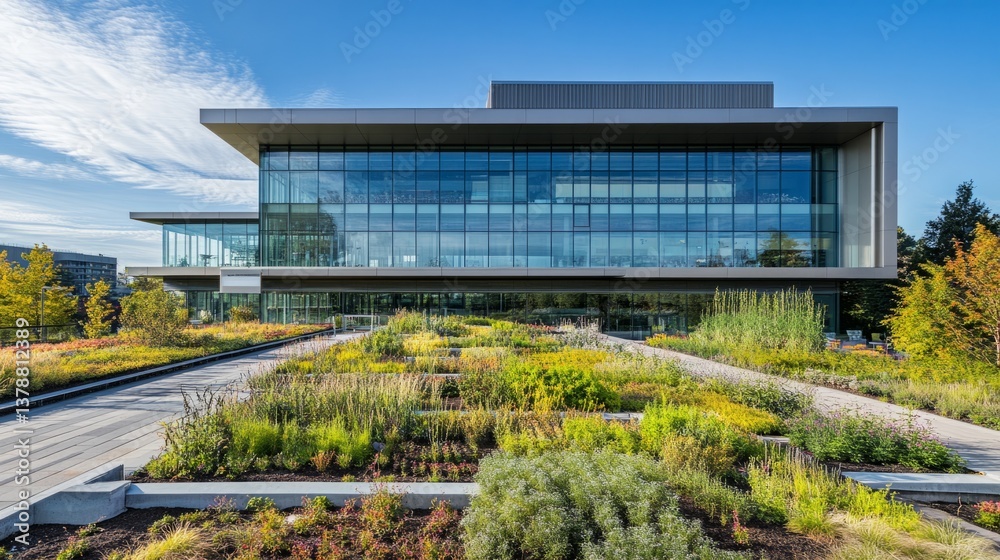 A rooftop garden on a modern building, demonstrating sustainable urban development generative ai A rooftop garden on a modern building, demonstrating sustainable urban development generative ai