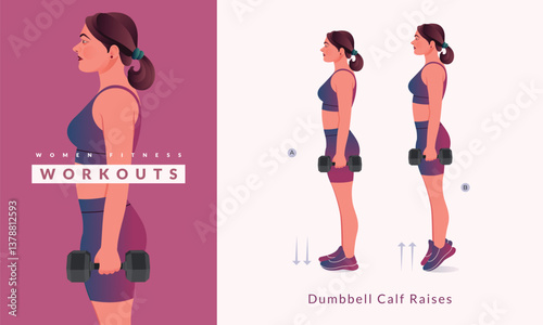 Dumbbell Calf Raises exercise, Woman workout fitness, aerobic and exercises.