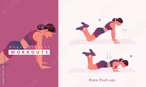 Knee Push ups exercise, Woman workout fitness, aerobic and exercises.