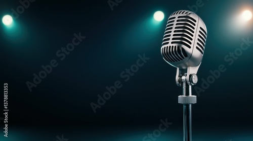 Live music performance featuring vintage microphone on stage dark background professional photography close-up