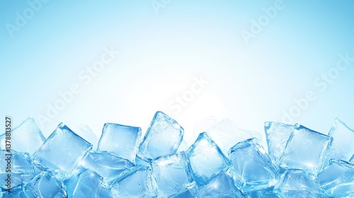 Refreshing ice cubes on a cool ice background, frosty winter scene