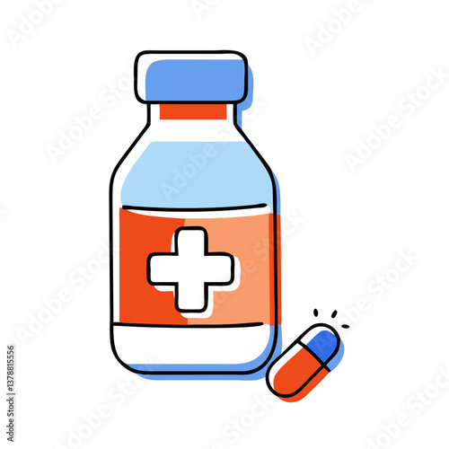 Medicine Bottle with Pill in Bright Colors  
