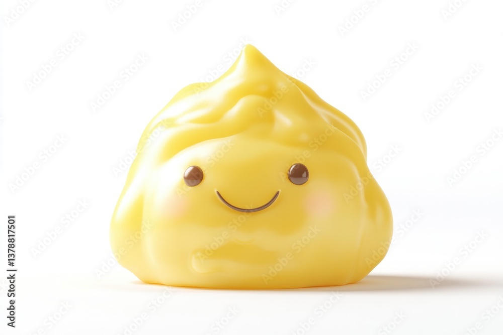 A cute, smiling, yellow blob character, possibly representing butter or mayonnaise. A cute, smiling, yellow blob character, possibly representing butter or mayonnaise.