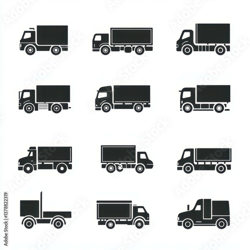 Collection of varying truck silhouettes showcasing different sizes and types against a simple background